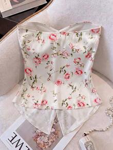 GlowEve CURVE Pink Rose Satin Knit Twisted Knot Sleeveless Bandeau Top, Elegant Design, Suitable For Daily Wear, Vacation, Commute, Valentine's Day Date Formal - Multicolor - View 2