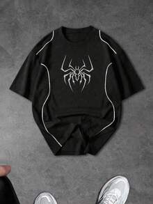 Sport MetroGents Men's Spider Print Crew Neck Short Sleeve Sports T-Shirt, Gym - Black - View 3