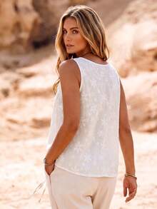 EMERY ROSE Canotta da donna taglie forti con stampa floreale, senza maniche, collo rotondo, casual per vacanze estive - Bianco - Visualizzare 2