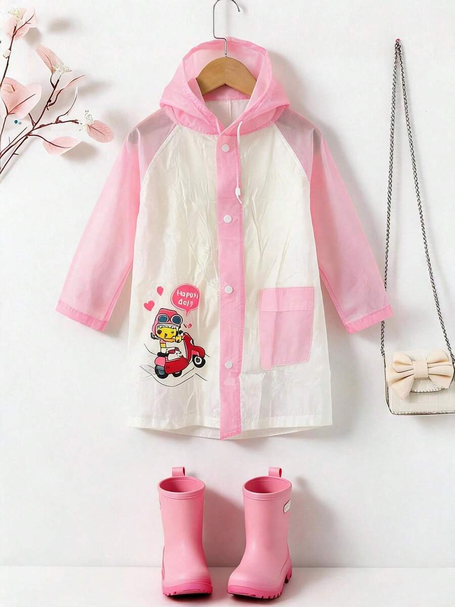 Fun Printed Children's Hooded Waterproof | Light, And Water Resistant - Pink - View 1