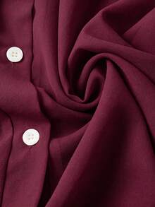 Franclia Turn-Down Collar Basic Transparent Solid Color Minimalist Shirt - Burgundy - View 4