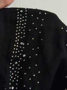 Viva Relle Women's Plus Size Sexy Rhinestone Decorated Hollow One Shoulder Bodysuit - Black - View 8
