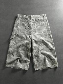 ROMWE MEN Goth Celana Pendek Denim Pria Model Lurus Longgar Kasual dengan Motif Tanaman yang Dicuci - Aprikot - View 2