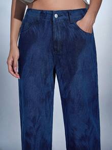 MERLEAU-F Pantalones vaqueros de mujer con estampado láser moderno, pernera ancha, para verano, viajes, casual, elegante, clásico, lujo, negocios casual, deportes - Azul - Ver 2