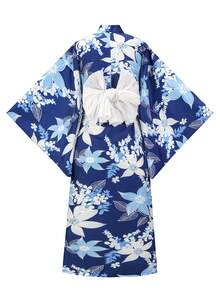 Irokai 日式傳統和服深藍色鏡花月紋女款改良兩件式浴衣套裝 - 彩色 - 查看 2