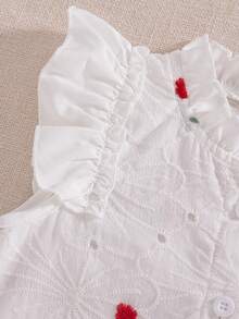 Souflis Souflis 女童夏季返校季 4Y-7Y 白色時尚休閒荷葉邊無袖鈕扣襯衫，舒適柔軟通勤風，適合春夏外出，可作為禮物贈送 - 紅白色 - 查看 6