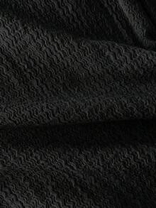 SHEIN Tall 女款夏季復古紋理鬆弛感超低腰休閒長褲，修身百搭純色垂墜直筒褲 - 黑色 - 查看 6