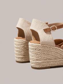 Styleloop Solid Color Gentle And Versatile Buckle Wedge Sandals - Coffee - View 4