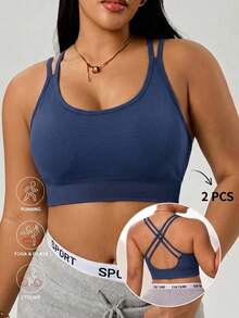 SHEIN Unity Women's Spaghetti Strap Sports Bra For Yoga And Fitness - Navy Blue - View 1