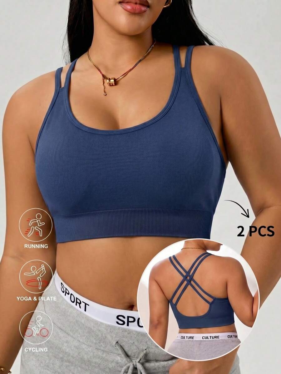 SHEIN Unity Women's Spaghetti Strap Sports Bra For Yoga And Fitness - Navy Blue - View 1