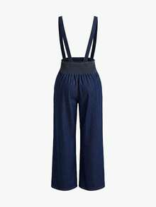 SHEIN MOD Jumpsuit Denim Longgar dengan Saku dan Kancing Serbaguna untuk Ukuran Plus - Aprikot - View 3