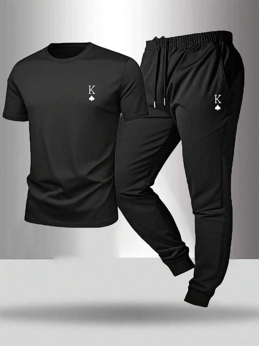 Gym Rark Conjunto deportivo de camiseta de manga corta con estampado de póker y pantalones para hombre - Negro - Ver 1