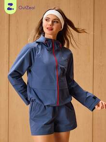 OutZeal Women Shell Jacket Hiking Camping Hooded Zip Up Blue Outdoor Top - Blue - View 1