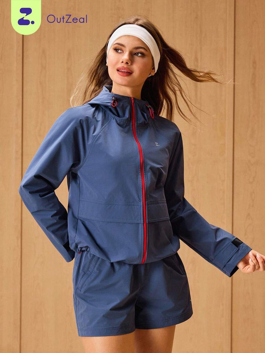 OutZeal Women Shell Jacket Hiking Camping Hooded Zip Up Blue Outdoor Top - Blue - View 1