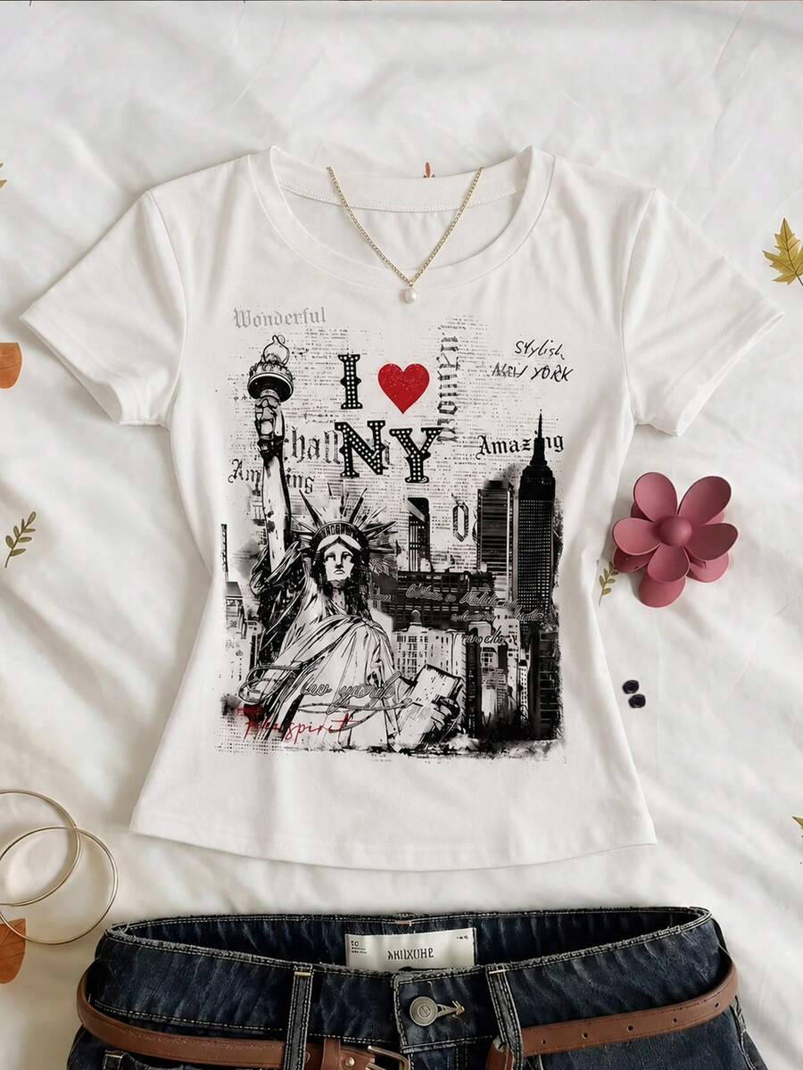 Kaos Remaja Perempuan Slim Fit Kasual Minimalis Nyaman Leher Bulat Ketat Lengan Panjang Pendek Cocok Untuk Musim Panas - MultiWarna - View 1