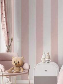 1 Roll Pink White Striped Peel And Stick Wallpaper, Removable Self Adhesive Contact Paper, Renter Friendly Modern Stripe Wall Decor For Living Room Bedroom Girl Nursery Office Dorm Apartment Home Decoration - 1PC - View 6