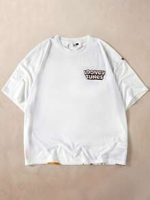LOONEY TUNES X SHEIN Men's Crew Neck Short Sleeve Casual Versatile T-Shirt - White - View 2