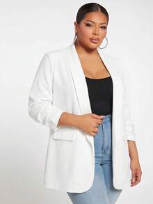 SHEIN Tall CURVE 大尺碼女款素色披肩領長袖西裝外套 - 白色 - 查看 3