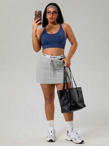 SHEIN Unity Women's Spaghetti Strap Sports Bra For Yoga And Fitness - Navy Blue - View 3
