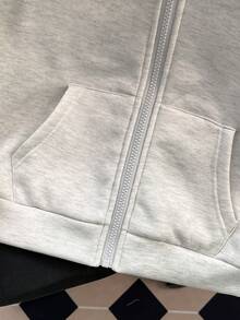 青少年女孩純色蝴蝶結裝飾袖口抓絨內裡運動外套 開學季風格 - 灰色 - 查看 4