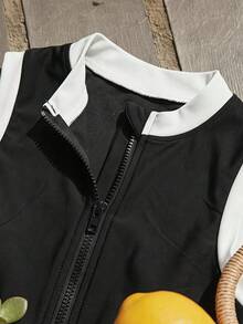 DAZY Sleeveless Colorblock Cute Two-Piece Swimwear Set For Young Girl Summer - Black - View 5