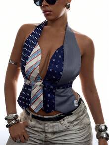 LYSMO Top halter sin espalda con diseño de lazo de moda de verano talla grande - Multicolor - Ver 3