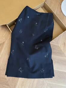 Feyla Women's Floral Embroidered Elegant Commuter Skirt - Navy Blue - View 3