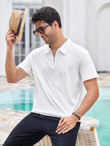 Mercer Haus Herren einfarbiges Poloshirt mit halber Knopfleiste, vielseitig einsetzbar für den Alltag, Kurzarm - Weiss - Übersicht 1