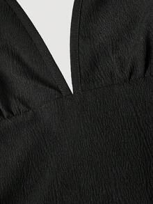 SHEIN MOD 女款純色腰部打結荷葉邊下擺時尚掛脖迷你洋裝 - 黑色 - 查看 6
