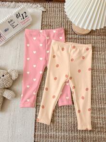 Random 4 Packs Send 3PACK Cream, Cute Cherry, Lemon, Strawberry, Vintage Floral, Embossed, Baby Girl Cute Comfortable Knitted Elastic Solid Color Elastic Waist Long Pants - Multicolor - View 6