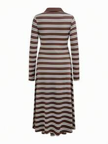 Modmama Maternity Brown Button Half-Placket Long Sleeve Casual Baggy Dress Autumn Photoshoot Formal - Multicolor - View 5