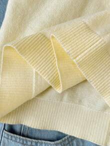 SHEIN Cardigan Anak Perempuan Remaja, Cardigan Pendek Longgar Lengan Panjang Leher Bulat Warna Polos Kasual, Nyaman, Modis, Serbaguna, Cocok untuk Perjalanan Sehari-hari - Kuning - View 5