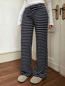 SHEIN 青少年女孩春夏海灘度假休閒日常居家穿著百搭100%純棉梭織舒適素色寬鬆長褲附口袋 - 彩色 - 查看 4