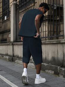Major Grit Men's Vest Set, Young Street Style, Textured Fabric, Fashionable Everyday Wear - Navy Blue - View 2