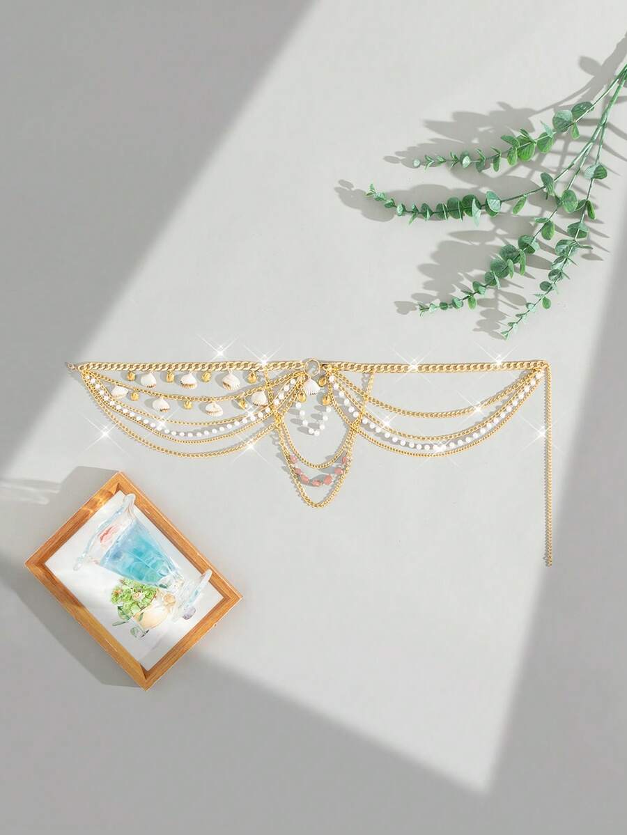 SHEIN Swim Women's Seashell Decor Sexy Golden Waist Chain For Beach, Summer Swimwear Accessory - Multicolor - View 1