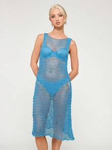 COUREZ 针织中长连衣裙沙滩罩衫/Y2K夏季女装春季女装夏季服装度假装女装沙滩装女装沙滩套装女装泳衣女装比基尼套装 - 綠色 - 查看 3