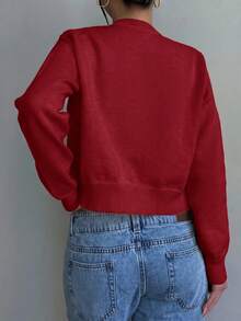 SHEIN 青少年女孩休閒百搭素色開襟衫 - 紅色 - 查看 2