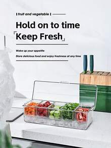 1 Set Transparent Refrigerator Organizer With 5 Removable Compartments & Ice Base, Food Storage Container For Fruits, Vegetables & Salads, Durable Kitchen Fridge Bin With Lid For Freshness - Clear - View 8