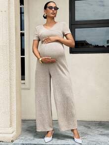 MaterniWear 孕婦純色哺乳功能休閒日常穿著連身褲 - 卡其色 - 查看 6