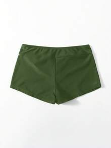 Swim Basics 女款純色休閒百搭泳短褲，適合海灘度假 - 軍綠色 - 查看 2