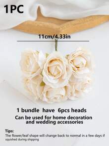 1 Bouquet (6 Pcs) Artificial Mini Rose Buds, Letter DIY Wreath Materials, Candy Box Accessories, Home Wedding Decor, Bride Wrist Corsage, Chest Flower, Headpiece Materials, Valentine's Day, New Year, Birthday Party, Cake Decorations - Beige - View 3