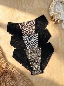 Bare Chapter 3pcs Lace Patchwork Women's Bikini Briefs - Multicolor - View 2