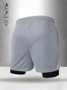 Gym Rark Pantalones cortos deportivos de doble capa con cintura de cordón y estampado de eslogan para hombres - Gris - Ver 2