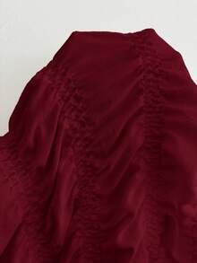 Firerie Plus Size Women Solid Color Pleated Short Sleeve Single-Breasted Shirt Formal Office Burgundy Summer Elegant - Burgundy - View 9