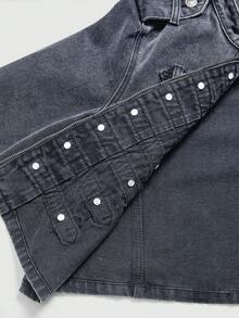 ROMWE Grunge Punk Chaqueta ligera de denim lavado desgastado con hebilla de metal vintage estilo náutico punk - Azul - Ver 7
