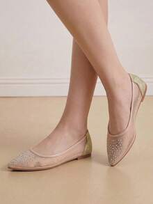 Eladyva Bailarinas de punta con decoración de rhinestones para otoño/invierno - Dorado - Ver 2