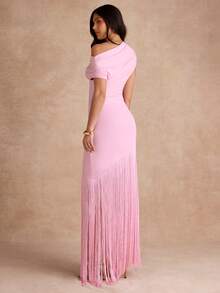 Enchnt Premium Summer Romantic Women's Elegant Pink Tassel Hem Party Holiday Knit Long Dress,Vacation Dress,Graduation Dress,Dress For Wedding Guest - Pink - View 6