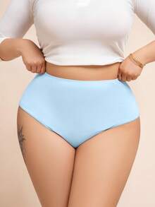 SHEIN 1pc Plus Size Mid-Waist Triangle Panties - Baby Blue - View 3