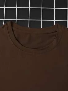 NEOREFINED Men's Solid Color Round Neck Short Sleeve T-Shirt - Coffee Brown - View 7
