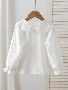 SHEIN New Back To School Season Young Girl Fashion Sweet Lace Collar White Long Sleeve Blouse, Versatile Baby Undershirt School Autumn Long Sleeve Tops - White - View 2
